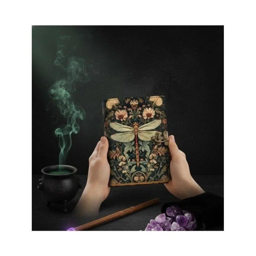 Sakura Vintage Dragonfly Leather Journal Botanical Grimoire 7x5 Locking C-Lock